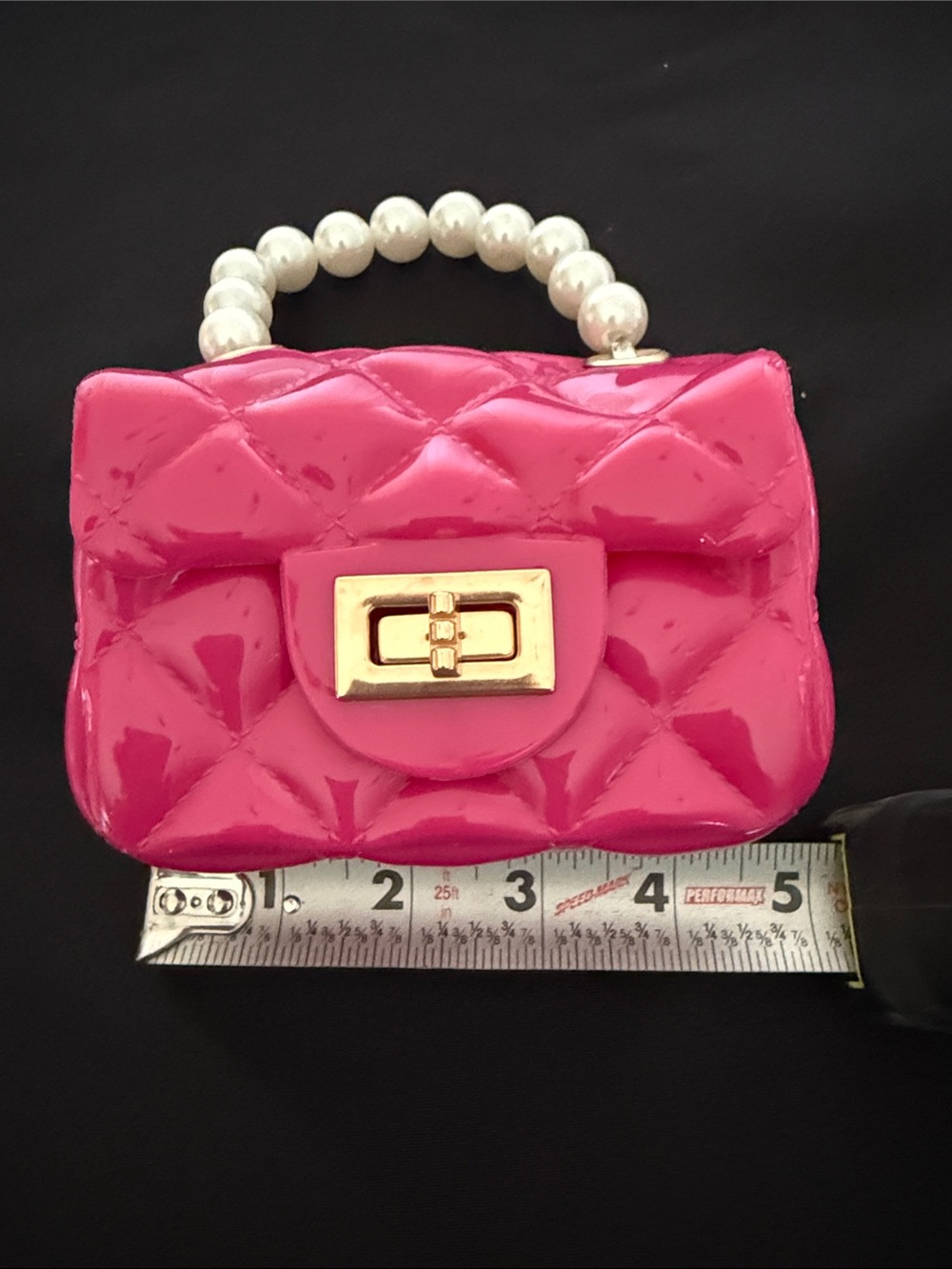 Hot Pink Quilted Mini Top-Handle Bag with Pearl Accent - Picture 3 of 4